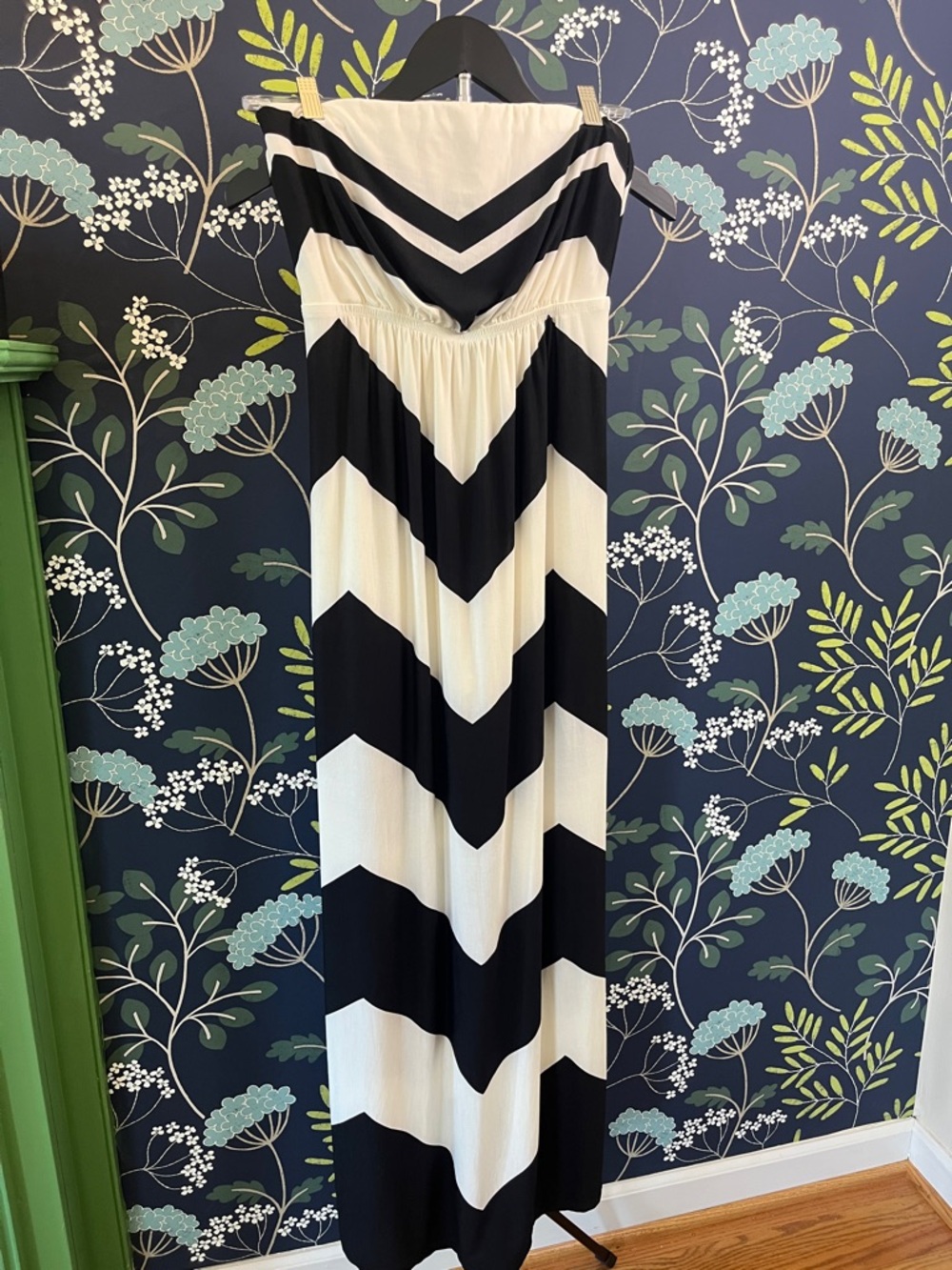 MM MM MM Strapless Maxi Dress Black White Chevron Empire Waist Size M